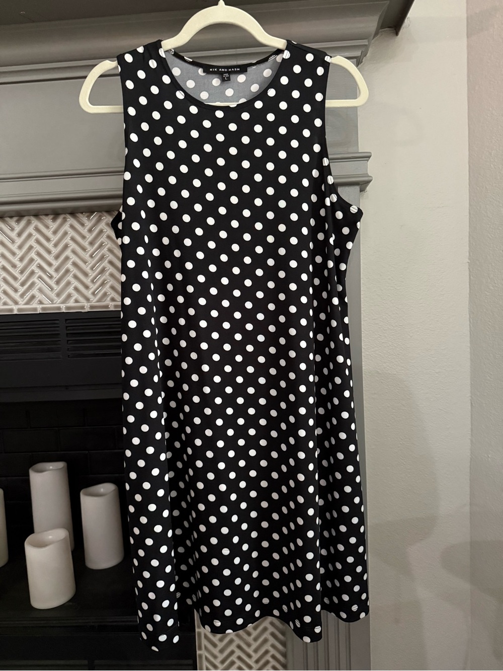 Sleeveless Polka Dot A-Line Dress - Black/White